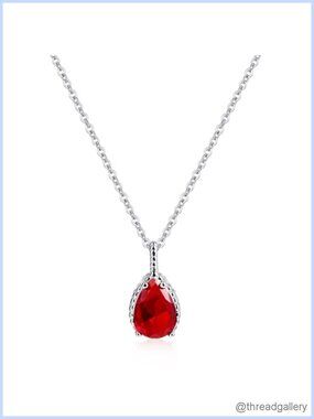 Sterling Silver Teardrop Pendant Necklace July Birthstone Crystal Gift